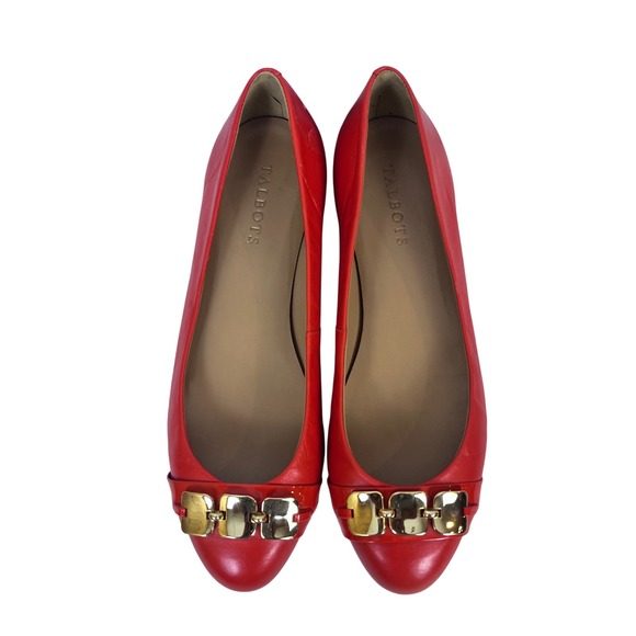 Talbots Shoes - Talbots Red Orange Leather Ballet Flats Gold Detail Women Size 9B Round Toe *